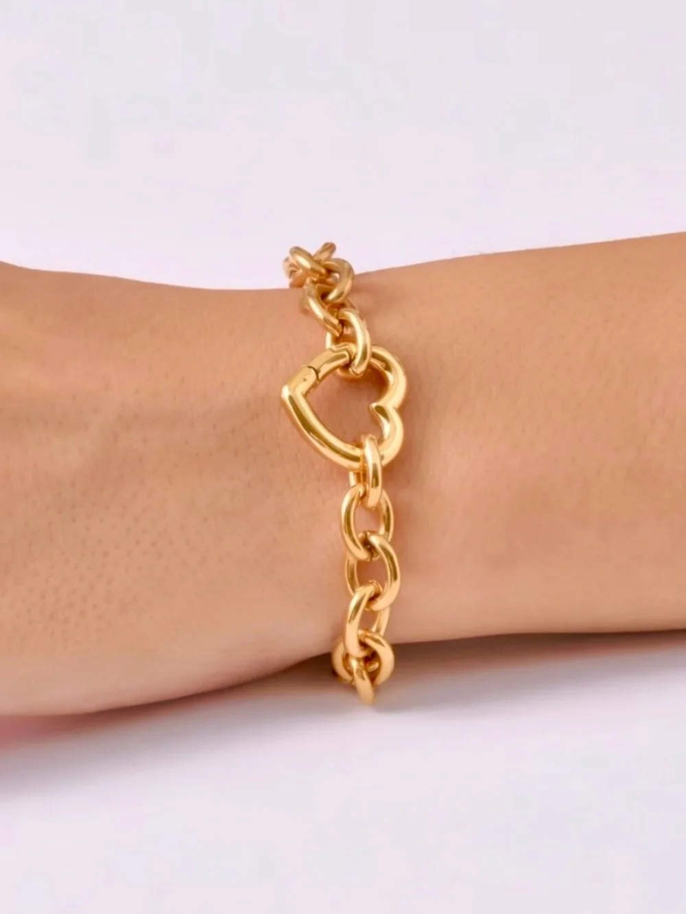Gold Heart Bracelet Carabiner Chunky Chain 18K Gold over Stainless Steel Tiffany
